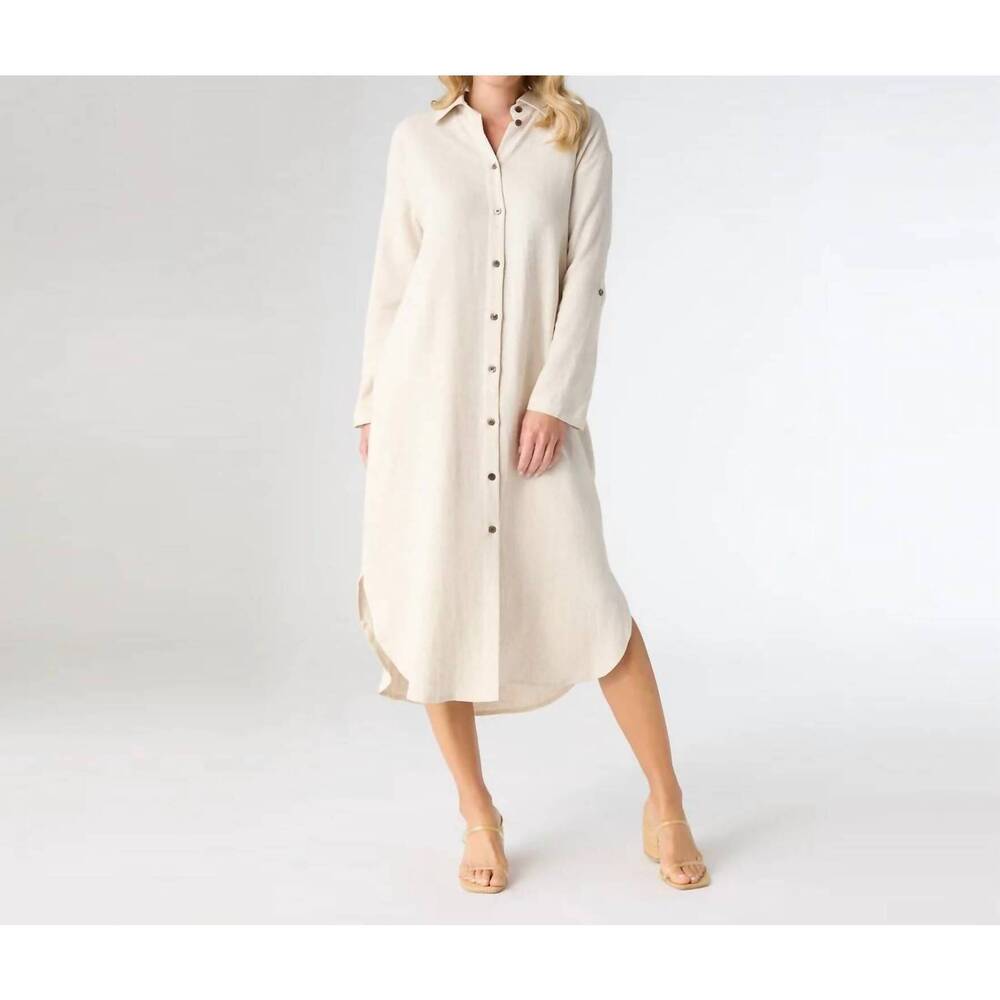 NEW COCO + CARMEN keira long sleeve dress with back button in natural